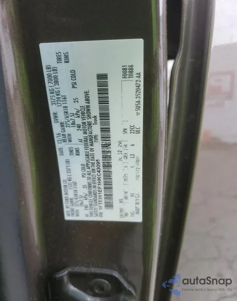 2017 Ford F150 Supercrew z USA, uszkodzony, nr VIN 1FTEW1EF1HKC43095